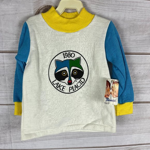 Vintage Thomas Fleecykins Kids Size 2 Months 1980 Lake Placid Kids Sweatshirt - Picture 1 of 4